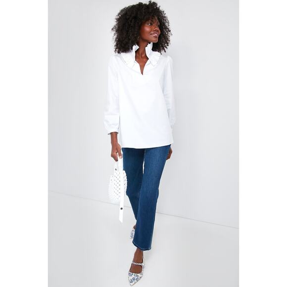 TUCKERNUCK White Ruffle Neck Bouvier Blouse NWT Size Medium - Picture 2 of 10